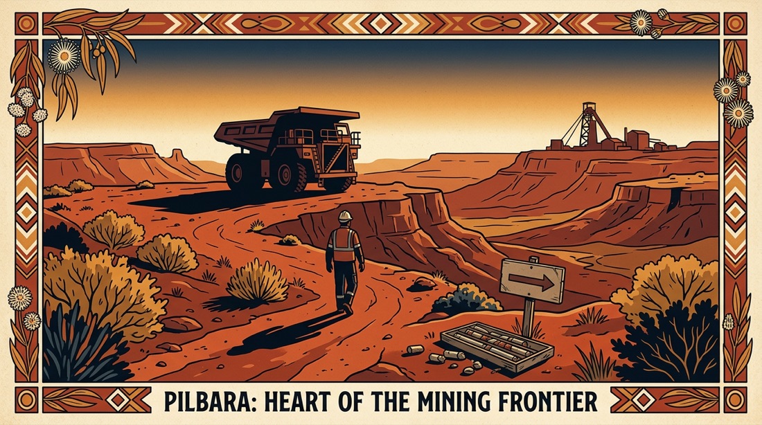 A vast outback mine in the Pilbara at golden hour.